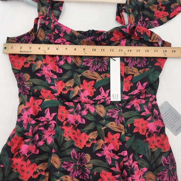 NSR Womens Size XL Off-the-shoulder Mini Dress In Black/ Pink Tropical Print - Picture 5 of 7